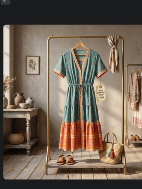 Stunning Boho floral tiered button/front mid dress— Approx: L A++